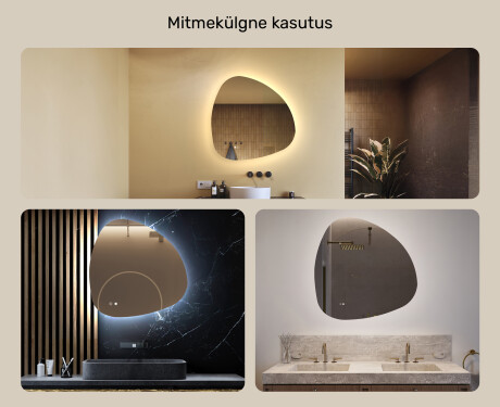 Ebaühtlane peegel valgustusega, 84×84 cm, kahevärviline, puute‑lüliti, soojendusmatt #2