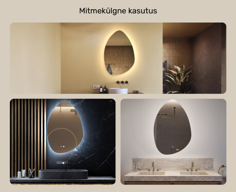 Ebaühtlane peegel valgustusega, 64×94 cm, kahevärviline, puute‑lüliti, soojendusmatt #2