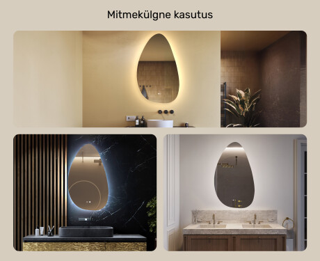 Ebaühtlane peegel valgustusega, 64×104 cm, kahevärviline, puute‑lüliti, soojendusmatt #2