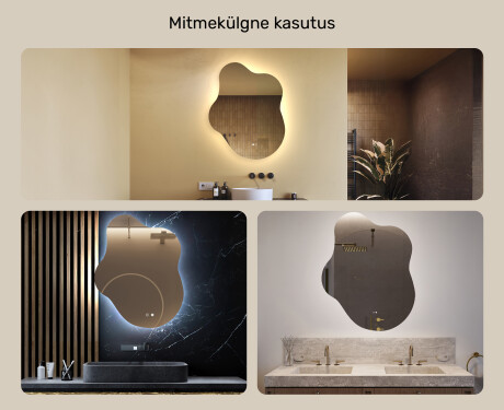 Ebaühtlane peegel valgustusega, 74×94 cm, kahevärviline, puute‑lüliti, soojendusmatt #2