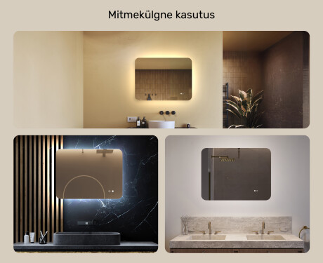 Ümar vannitoapeegel LED-valgustusega, 80×60 cm, kahevärviline, puute‑lüliti, soojendusmatt #2