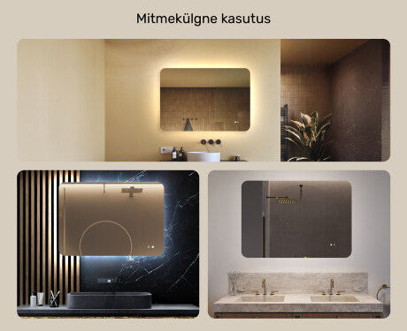 Ümar vannitoapeegel LED‑valgustusega, 100×70 cm, kahevärviline, puute‑lüliti, soojendusmatt #2