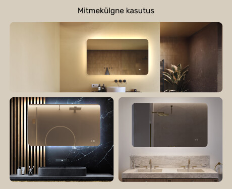 Ümar vannitoapeegel LED-valgustusega, 120×70 cm, kahevärviline, puute‑lüliti, soojendusmatt #2