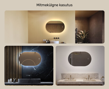 Valgustusega vannitoapeegel, 80×50 cm, kahevärviline, puute‑lüliti, soojendusmatt #2