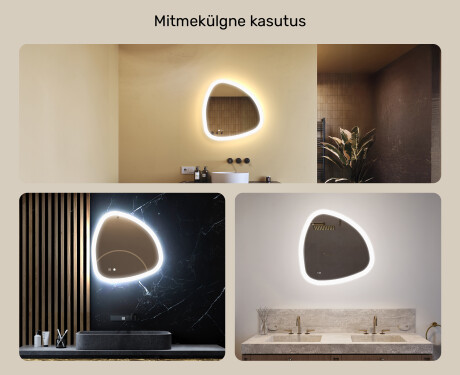 Ebaühtlane peegel valgustusega, 64×64 cm, kahevärviline, puute‑lüliti, soojendusmatt #2