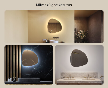 Ebaühtlane peegel valgustusega, 64×64 cm, kahevärviline, puute‑lüliti, soojendusmatt #2