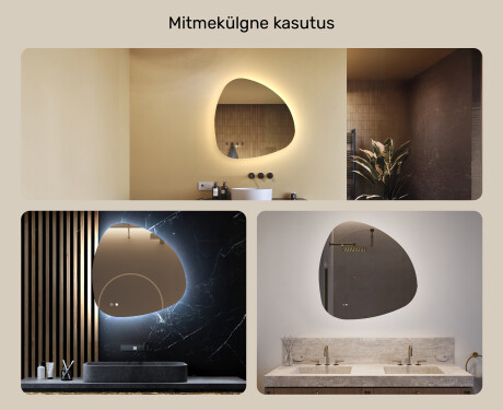 Ebaühtlane peegel valgustusega, 74×74 cm, kahevärviline, puute‑lüliti, soojendusmatt #2