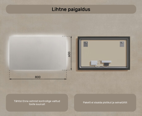 Valgustusega vannitoa peegel 60x80/80x60 cm neutraalse valgusega 4500K #6