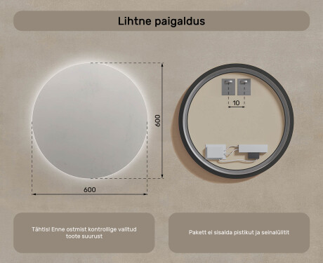 Ümmargune valgustusega vannitoa peegel 60 cm neutraalse valgusega 4500K #6