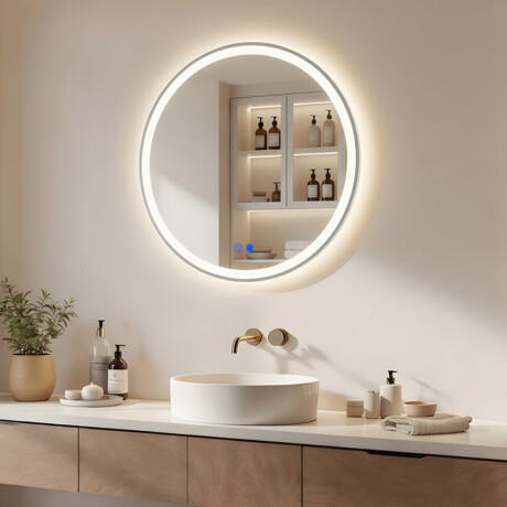 Ümmargune LED-valgustusega peegel - 60/80 cm hõbedases alumiiniumraamis #1