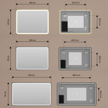 Ümar LED-valgustusega peegel - 80x60/100x70/120x70 cm hõbedases alumiiniumraamis #3