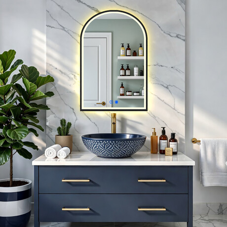 Ebakorrapärane peegel LED-valgustusega mustas alumiiniumraamis #4