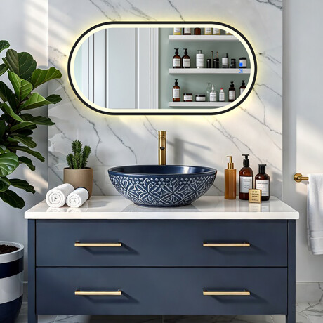 Ovaalne LED-taustvalgustusega peegel mustas alumiiniumraamis #4