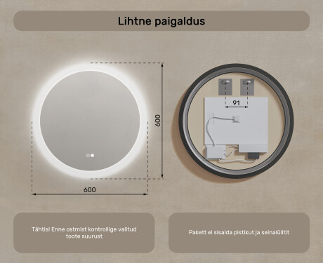 Ümmargune 80 cm LED-vannitoapeegel Dual Color funktsiooni, puutelüliti ja soojendusmatiga #7