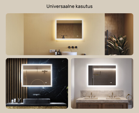 Ristkülikukujuline LED-vannitoapeegel 80x60/60x80 cm Dual Color funktsiooni, puutelüliti ja soojendusmatiga #2