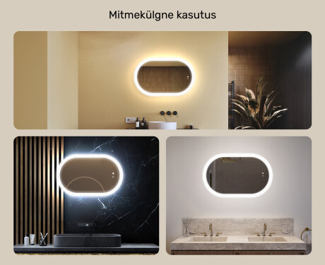 Ovaalne valgustusega vannitoapeegel 80x50/50x80 cm Dual Color funktsiooni, puutelüliti ja soojendusmatiga #2