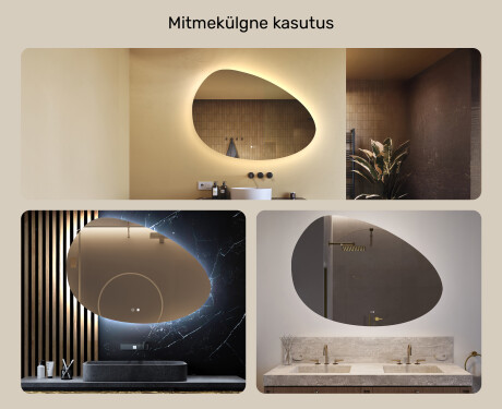 Ebaühtlane peegel valgustusega, 114×84 cm, kahevärviline, puute‑lüliti, soojendusmatt #2