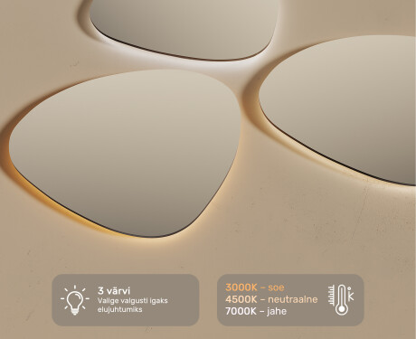 Ebaühtlane peegel valgustusega, 114×84 cm, kahevärviline, puute‑lüliti, soojendusmatt #3