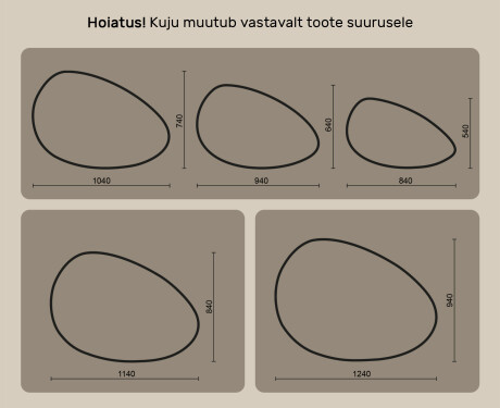 Ebaühtlane peegel valgustusega, 114×84 cm, kahevärviline, puute‑lüliti, soojendusmatt #10