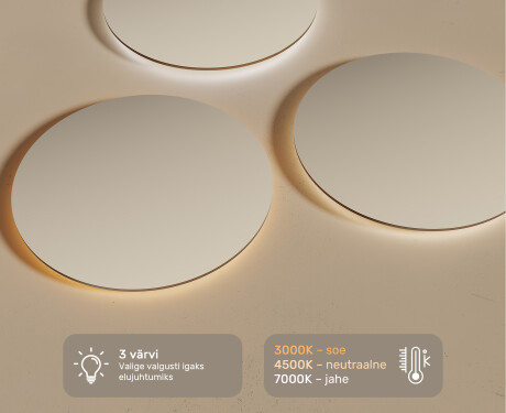 Ümmargune tagantjärele valgustatud LED-vannitoa peegel 70cm jaheda LED-värviga 7000K, sooja värviga 3000K või neutraalse värviga 4500K #3