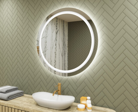 Ümmargune tagantjärele valgustatud LED-vannitoa peegel 80cm, jaheda LED-värviga 7000K, sooja värviga 3000K või neutraalse värviga 4500K