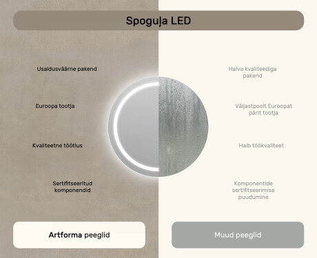 Ümmargune tagantjärele valgustatud LED-vannitoa peegel 80cm, jaheda LED-värviga 7000K, sooja värviga 3000K või neutraalse värviga 4500K #6