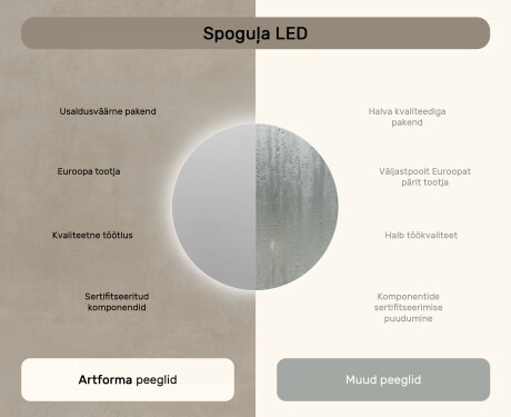 Ümmargune tagantjärele valgustatud LED-vannitoa peegel 80cm, jaheda LED-värviga 7000K, sooja värviga 3000K või neutraalse värviga 4500K #6