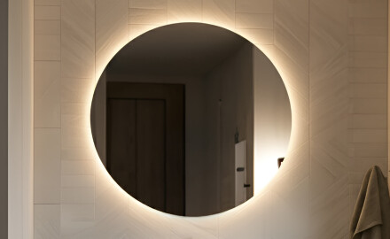 Ümmargune tagantjärele valgustatud LED-vannitoa peegel 80cm, jaheda LED-värviga 7000K, sooja värviga 3000K või neutraalse värviga 4500K