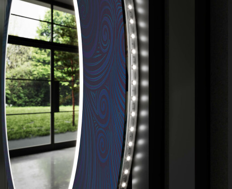 Round Decorative Mirror With LED Lighting For The Bathroom - Blue Drawing #9