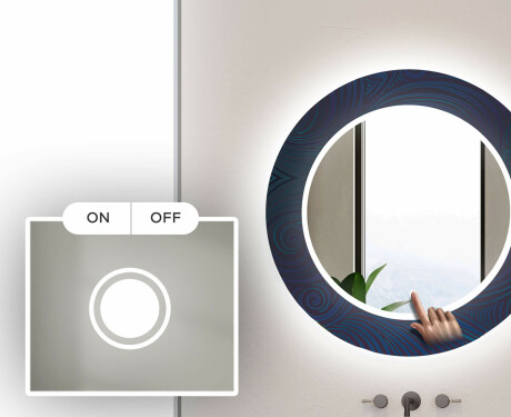 Round Decorative Mirror With LED Lighting For The Bathroom - Blue Drawing #3