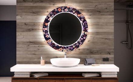 Ümmargune dekoratiivne peegel koos LED-valgustusega vannitoas - Elegantne lilled