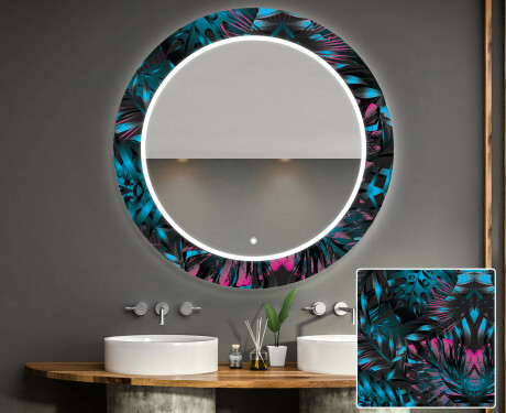 Ümmargune dekoratiivne peegel koos LED-valgustusega vannitoas - Fluo Tropic