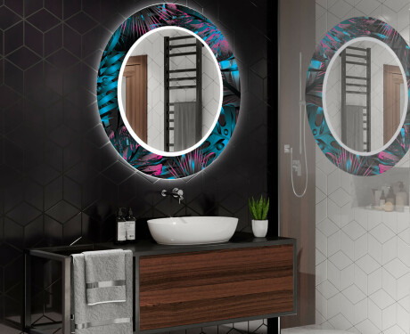 Ümmargune dekoratiivne peegel koos LED-valgustusega vannitoas - Fluo Tropic #2