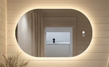 Valgustusega vannitoapeegel, kahevärviline, puute‑lüliti, soojendusmatt