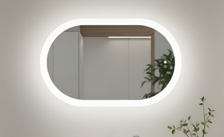 Valgusega vannitoapeegel, kahevärviline, puute‑lüliti, soojendusmatt