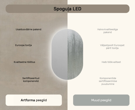 Tagantjärele valgustatud LED vannitoa peegel 50x80cm jaheda LED värviga 7000K, sooja värviga 3000K või neutraalse värviga 4500K #6