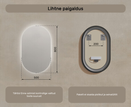 Tagantjärele valgustatud LED vannitoa peegel 50x80cm jaheda LED värviga 7000K, sooja värviga 3000K või neutraalse värviga 4500K #7