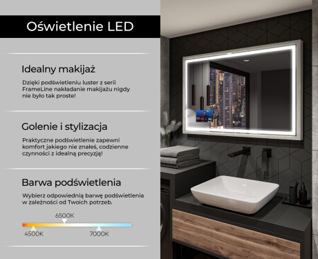 Ristkülikukujuline vannitoa peegel LED-valgusega FrameLine L49 #3