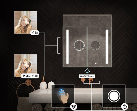 Vannitoakapp LED-peegliga L02 Emily 66,5 x 72 cm, Oslo tamme toonis #5