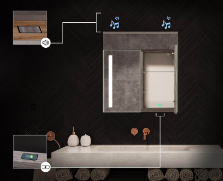 Vannitoakapp LED-peegliga L02 Emily 66,5 x 72 cm, Oslo tamme toonis #6