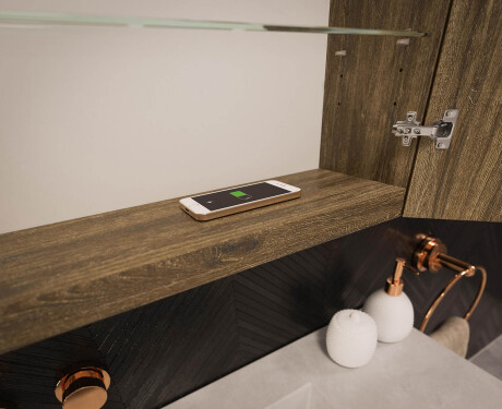 Seinale kinnitatav vannitoakapp LED-peegliga L02 Emily 100 x 72 cm, Oslo tamme toonis #12