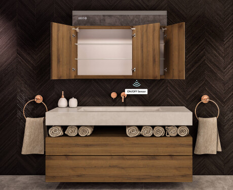 Seinale kinnitatav vannitoakapp LED-peegliga L02 Emily 100 x 72 cm, Oslo tamme toonis #8