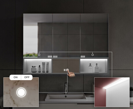 LED Vannitoakapp Emma - 3-ukseline 100 x 72cm #6